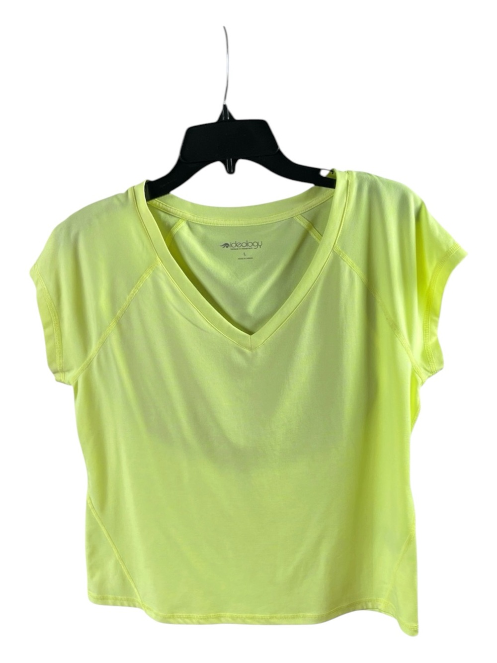 Ideology Neon Lime Yellow V-Neck Raglan Sleeve Workout Running Tee Shirt Top L